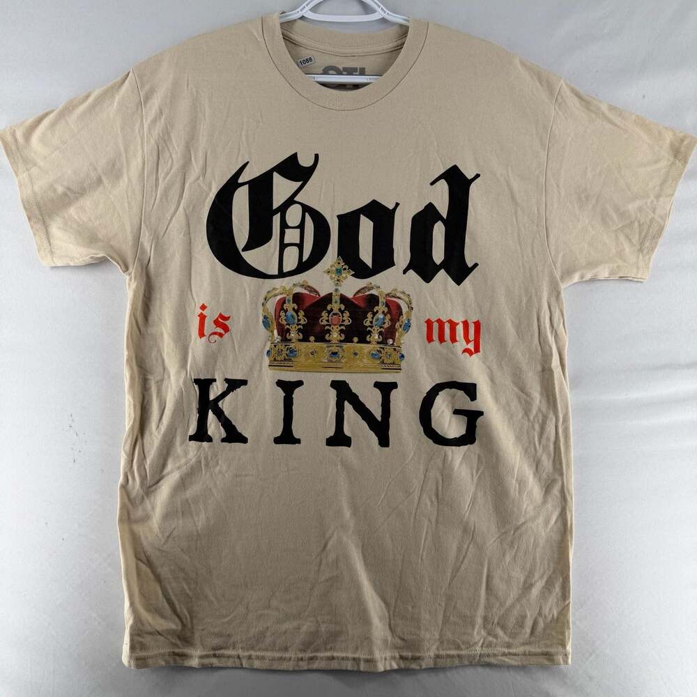 1088 Large OTL On The Low God Is My King Beige Graphic T-Shirt